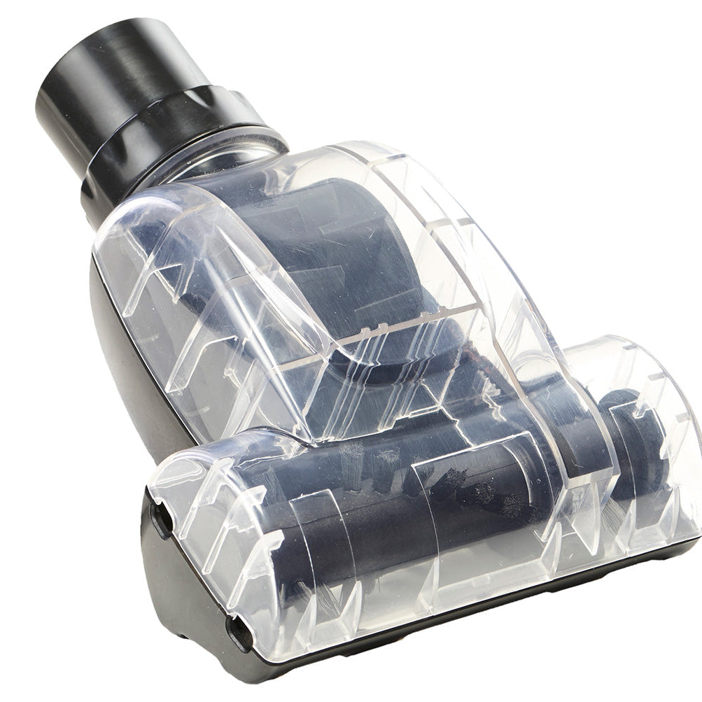 Clear mini turbo nozzle for vacuum cleaners for vacuum cleaners, featuring black details.