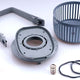 GM80 Støvsuger Hepa filter fastening kit, featuring gray-tone plastic components including a frame, basket, and mounting elements.
