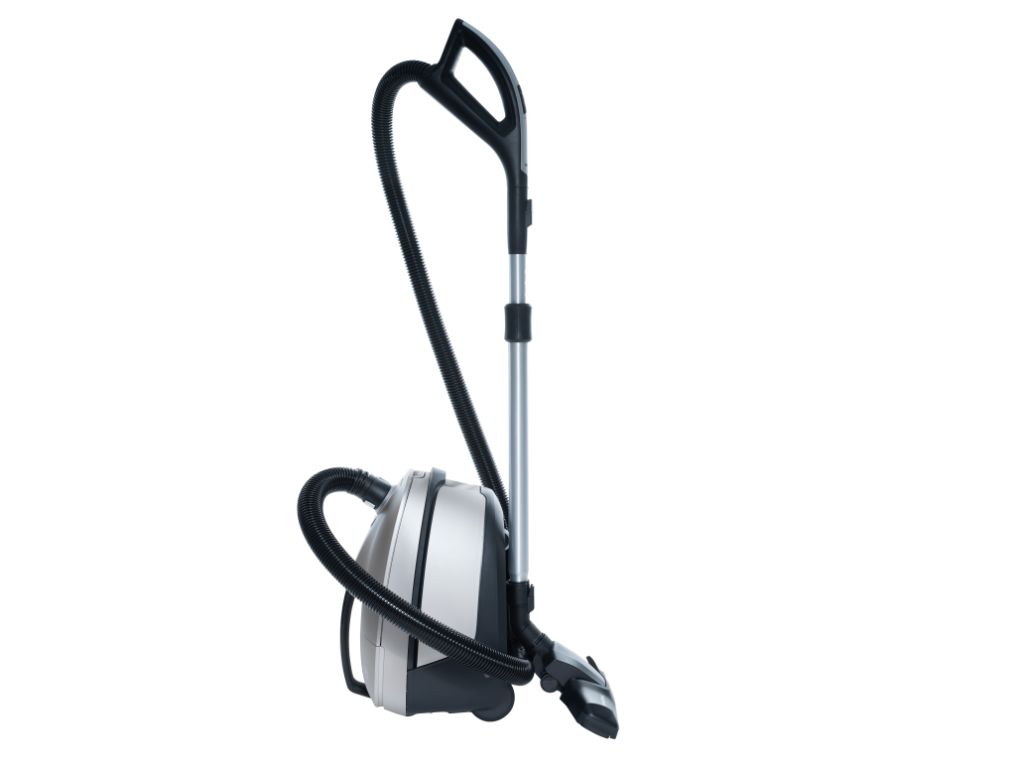 Champagne vacuum cleaner, 650 W, from ES Elite, with a silver and black finish, shown at an angle.
