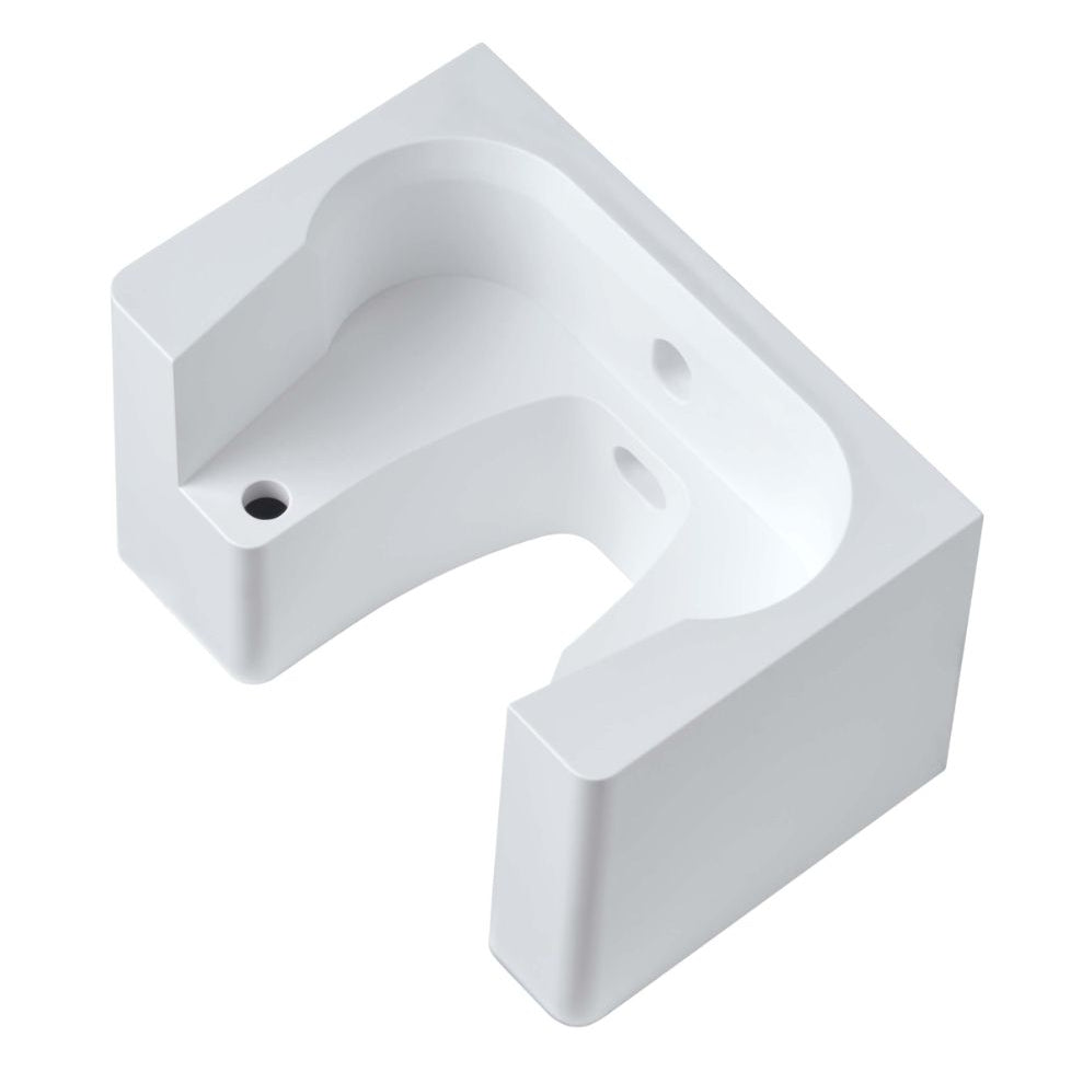 White vacuum cleaner wall mount for S1 vacuum cleaners, seen at an angle.
