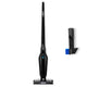 Black 2-in-1 stick vacuum cleaner by Nilfisk, shown with a brush attachment.