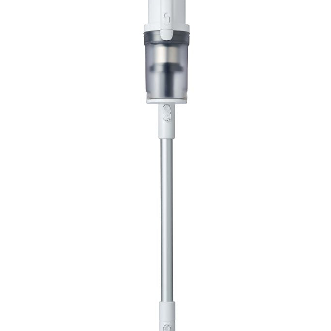 White cordless stick vacuum by HOME, seen from the front, against a white background.