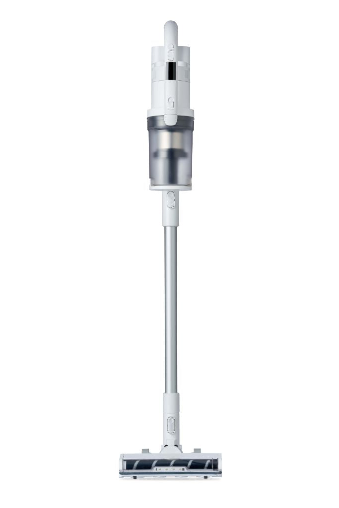 Cordless stick vacuum cleaner by HOME ES in white, shown in a front-facing studio shot.