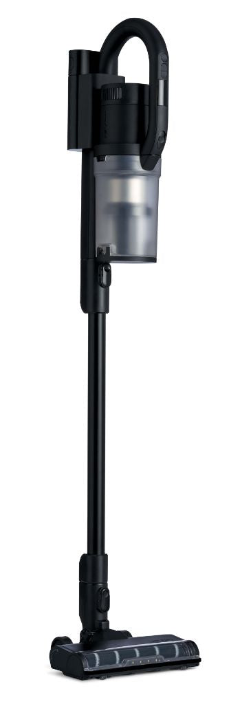 Black cordless stick vacuum cleaner by PET CARE, featuring a transparent dustbin and LED display.