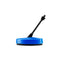 Blue patio cleaner attachment for pressure washers with black bristles.