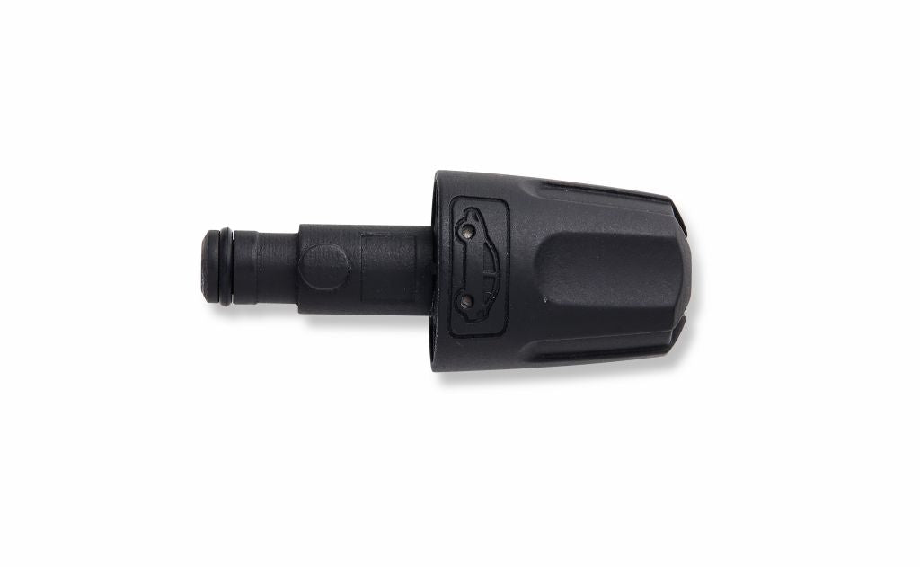 Black nozzle for premium pressure washers, with car and bicycle symbol.