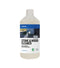 Stone and wood cleaner by Nilfisk in a white bottle, showing cleaning in action and a recycling symbol.