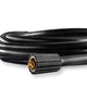 Black pressure washer hose by Compact for high pressure washers with coiled form and metal connectors.
