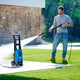 Højtryksrenser reservedel hose, nine meters, for ES, with a man using a matching pressure washer.