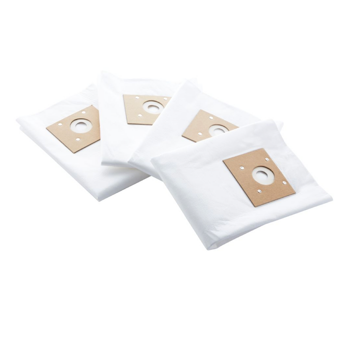 White vacuum cleaner bags for wet and dry vacuums with cardboard fittings.