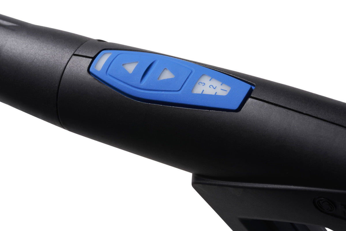 High-pressure washer for car washing by Nilfisk, showing a blue button control panel.