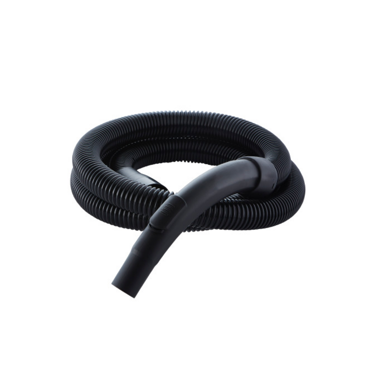 Black suction hose by ES, coiled and featuring a curved handle.