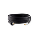 Black 10-meter high-pressure washer hose with steel-reinforced rubber, coiled, featuring brass fittings and protective boot, front view