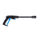 Black spray gun by Nilfisk with a blue trigger, shown in a studio shot.